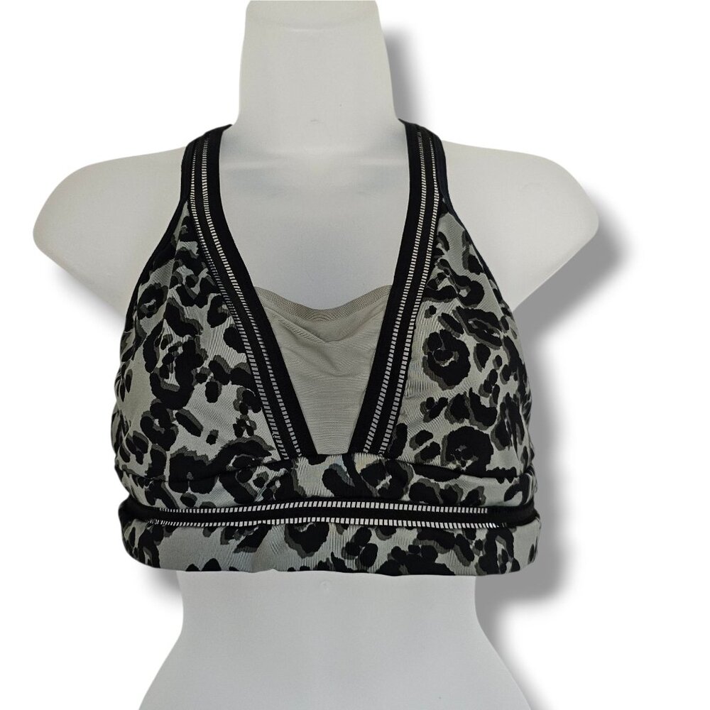 Victoria Sport Racer Back Sports Bra Size‎ L Leopard Print Green Black Mesh Gym